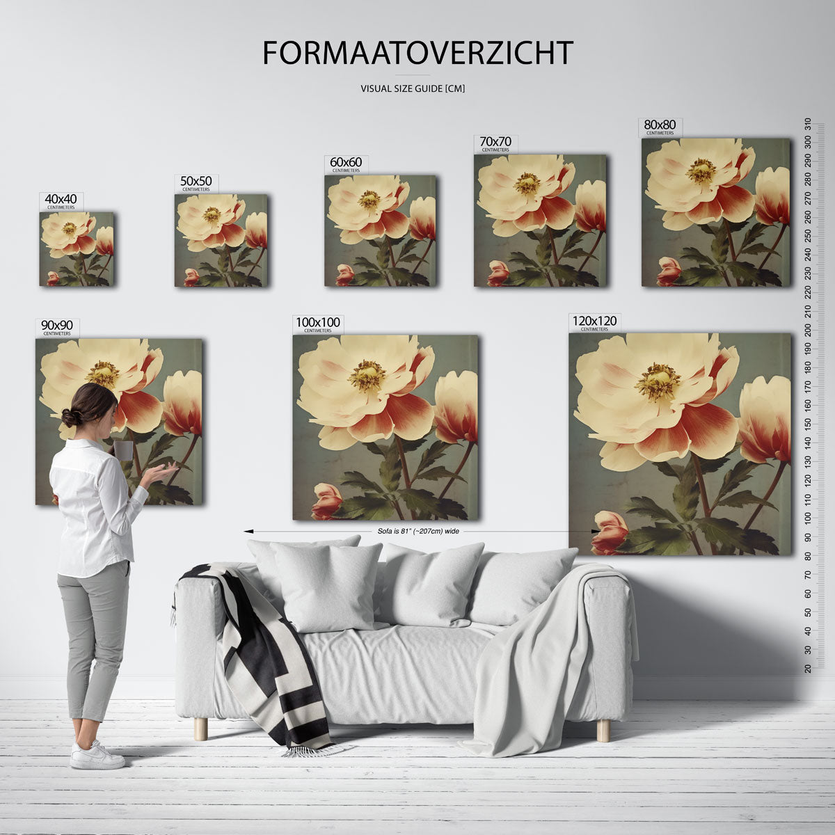 Bloemen in zachte tinten – vierkante muurposter met vintage uitstraling