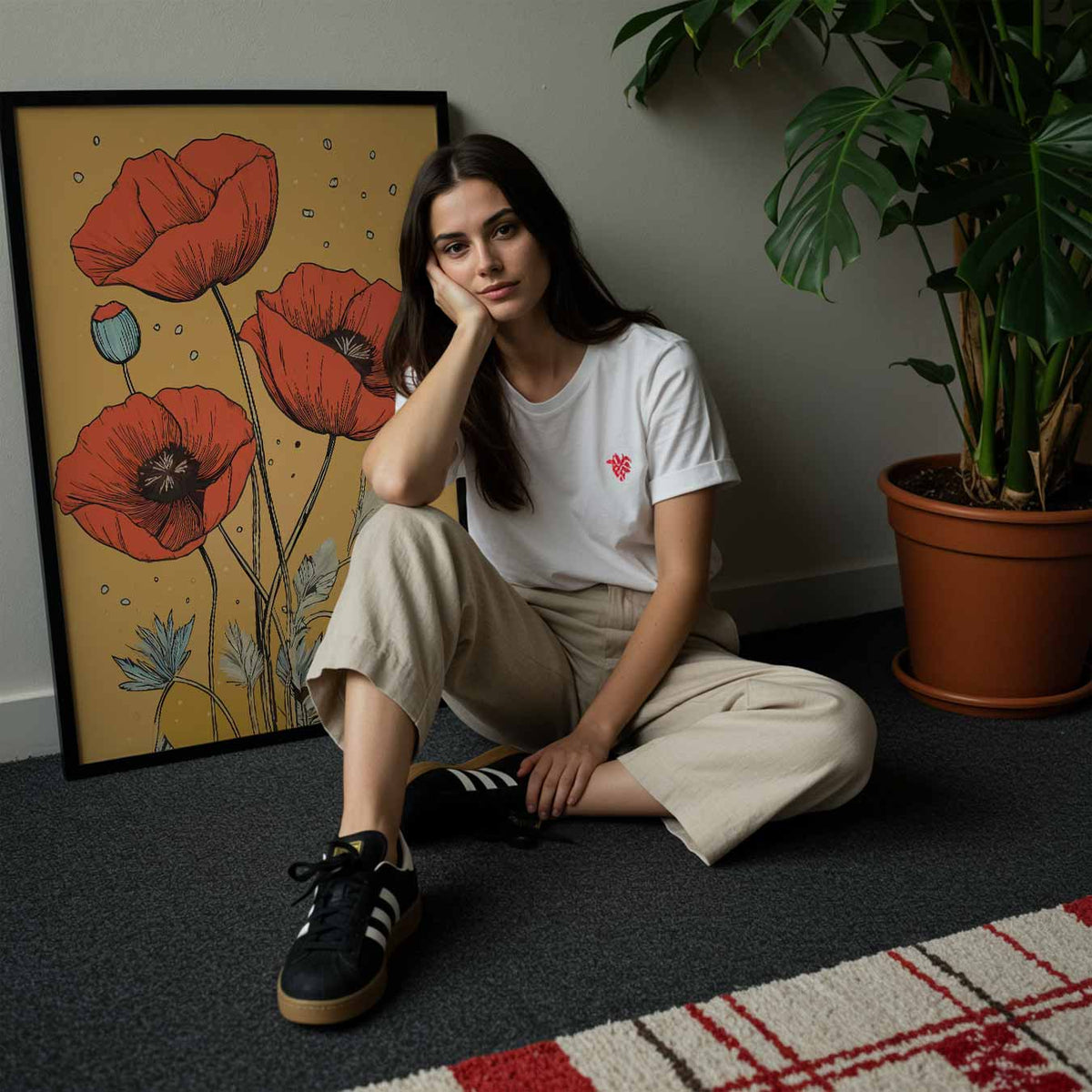 Bloeiende Klaproos – staande muurposter met bloemen