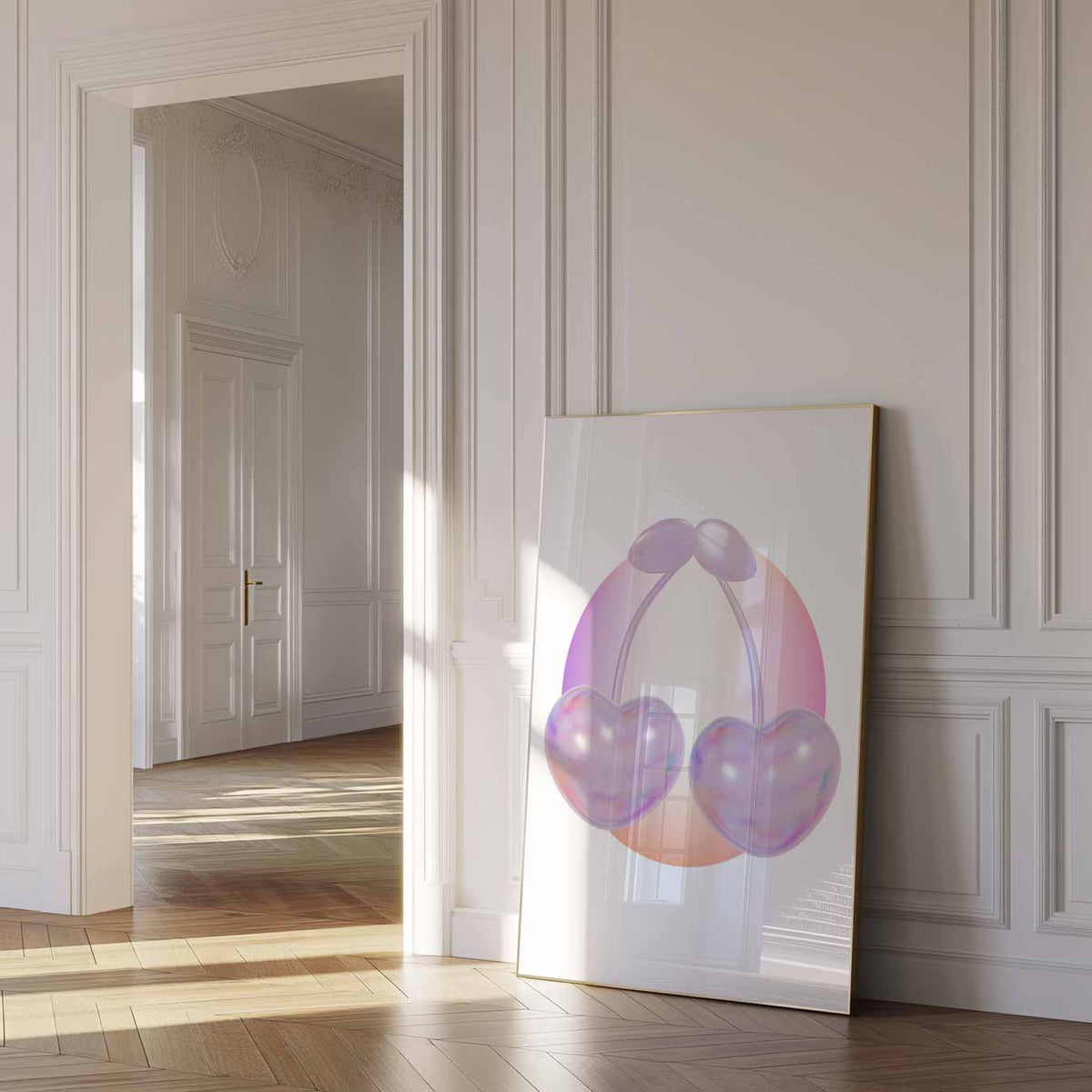Zachte Pastel Kersen – zomer poster als frisse staande wanddecoratie