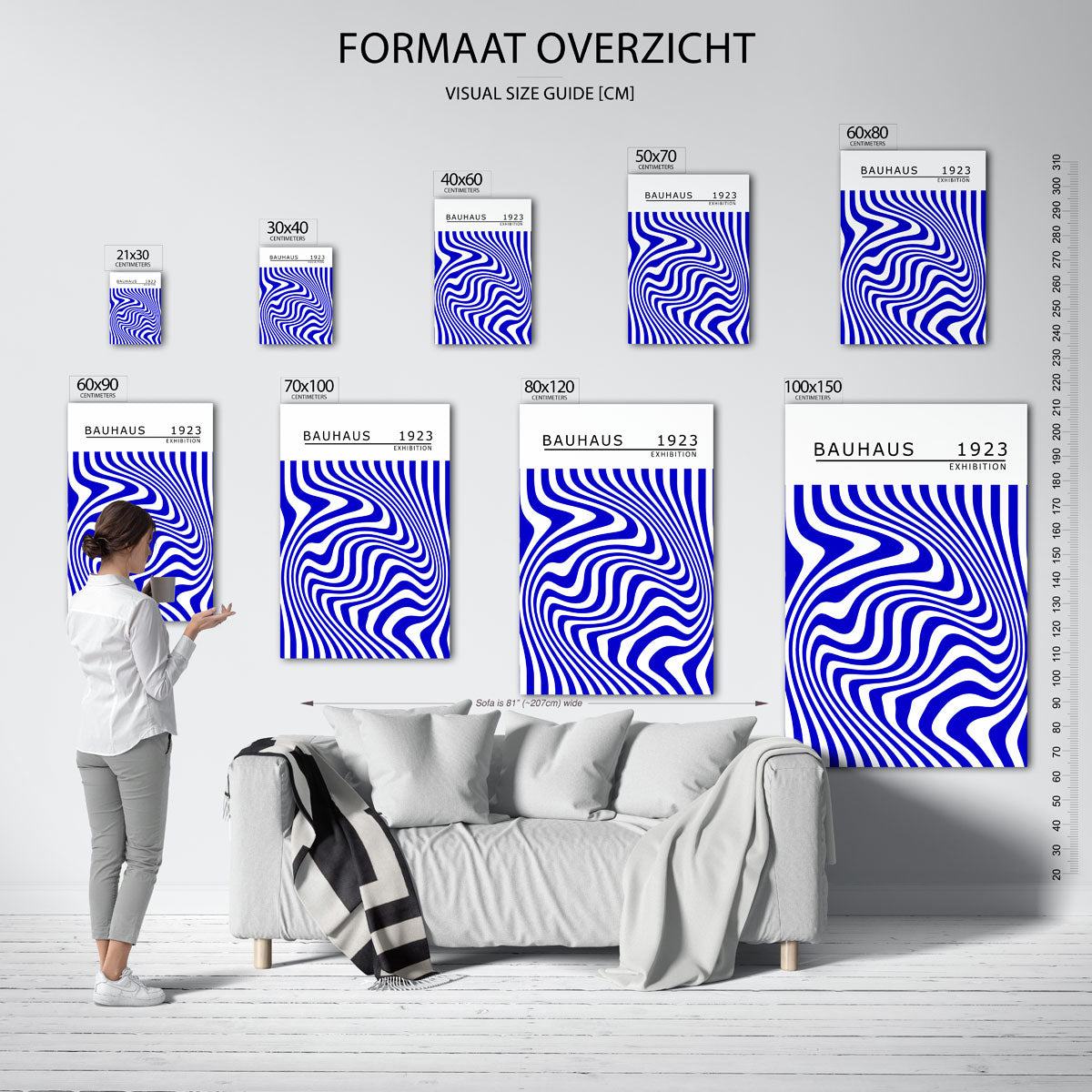 Golvend lijnenspel – geometrische poster in Bauhaus-stijl van WallArtistic