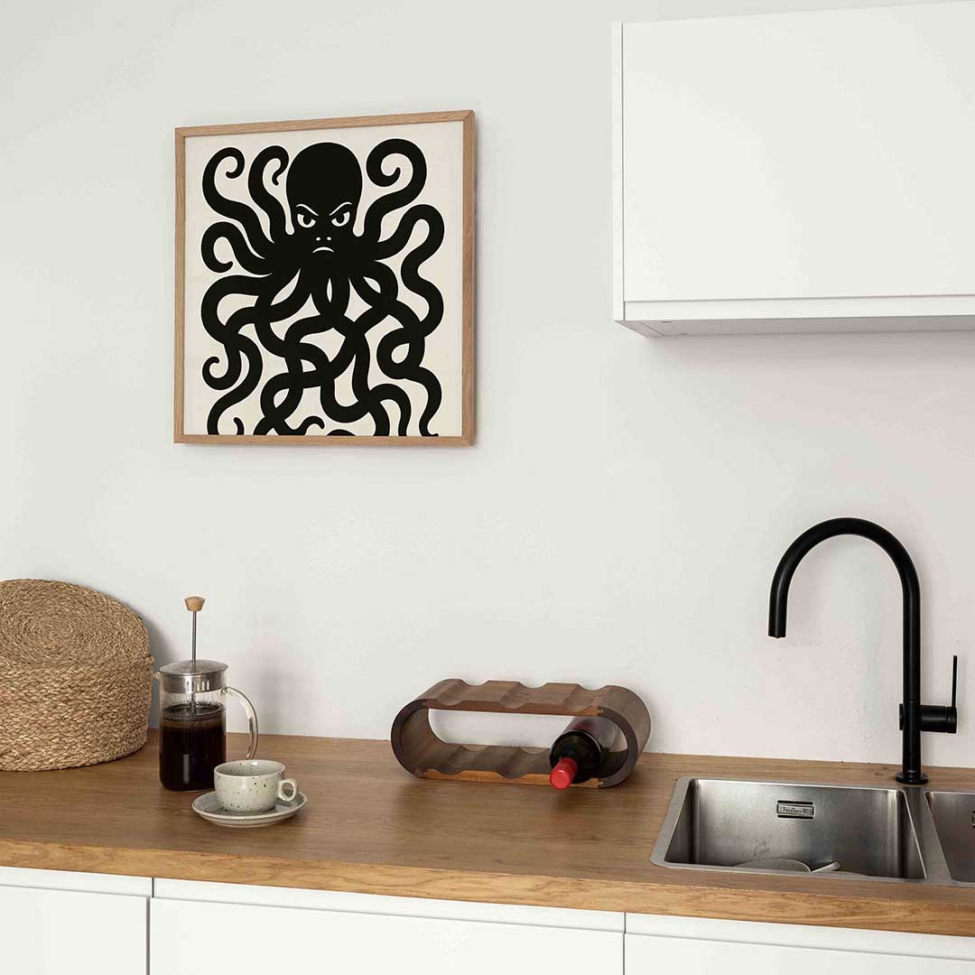 Octopus met krullende tentakels – kleurrijke Pop Art poster in vierkant formaat