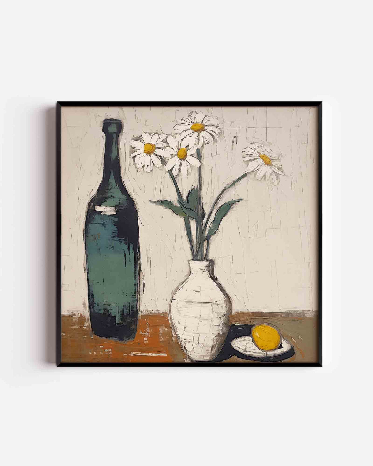 Fles en bloemen – vierkante poster met kleur en vormen als wanddecoratie