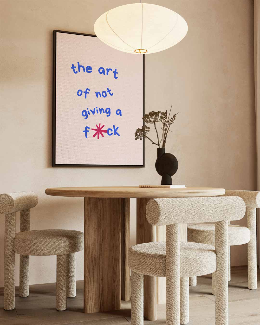 Het Kunstwerk van Niet Druk Maken – kunstwerk met zwarte baklijst