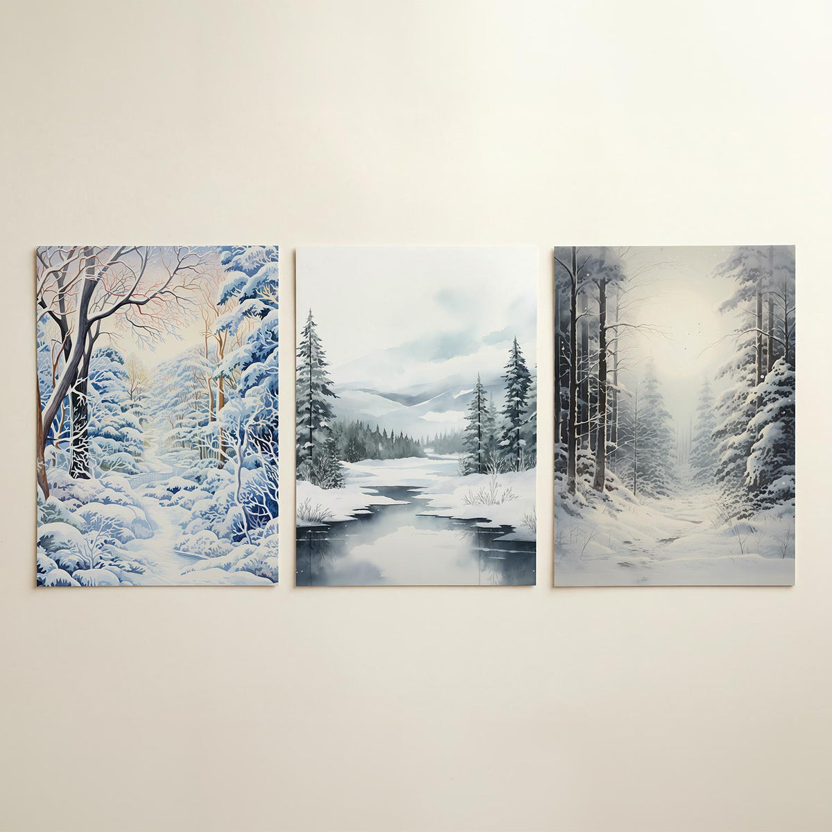 Winterse sereniteit driedelige posterset in interieur
