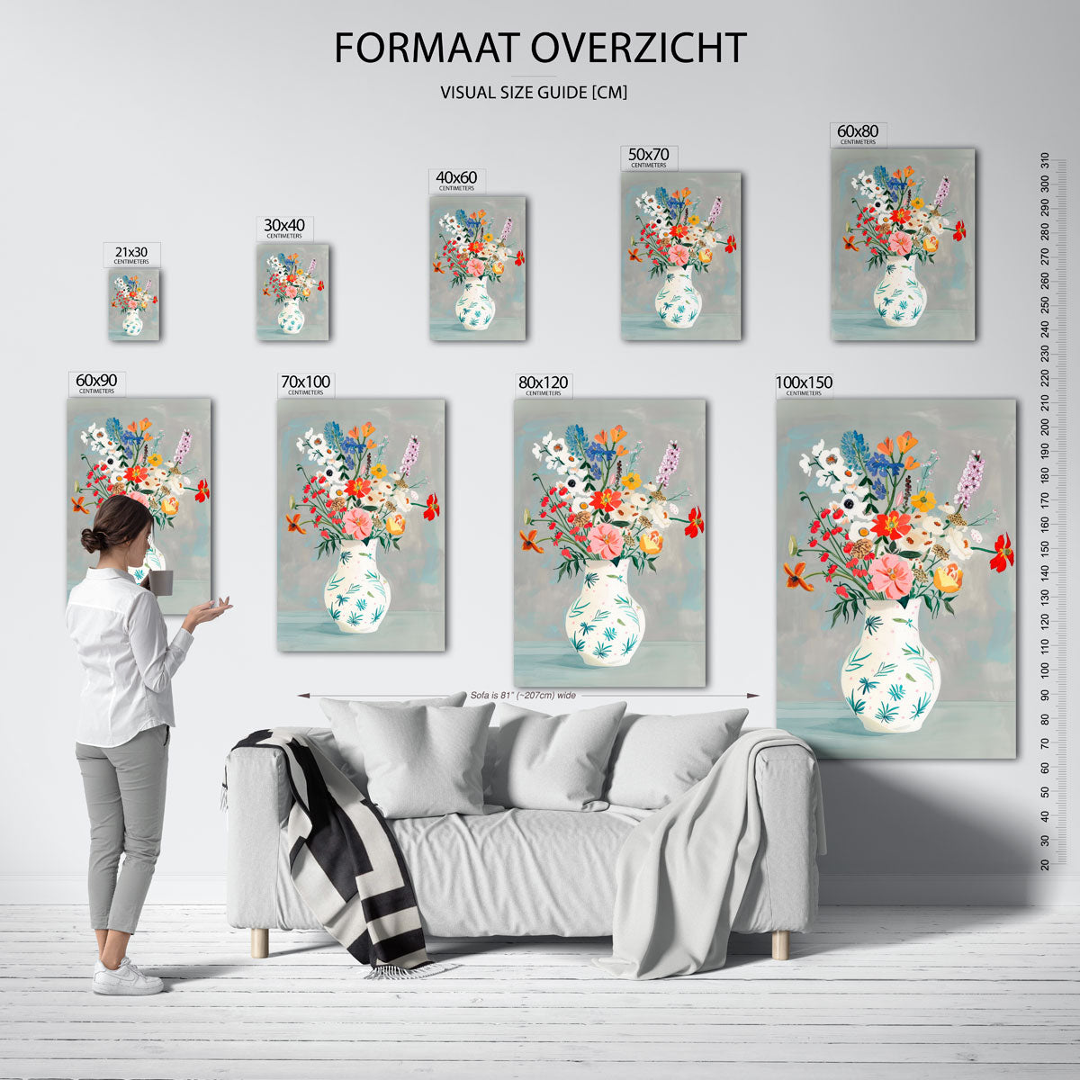 Bloemen in vaas – staande muurposter met kleurrijke illustratie