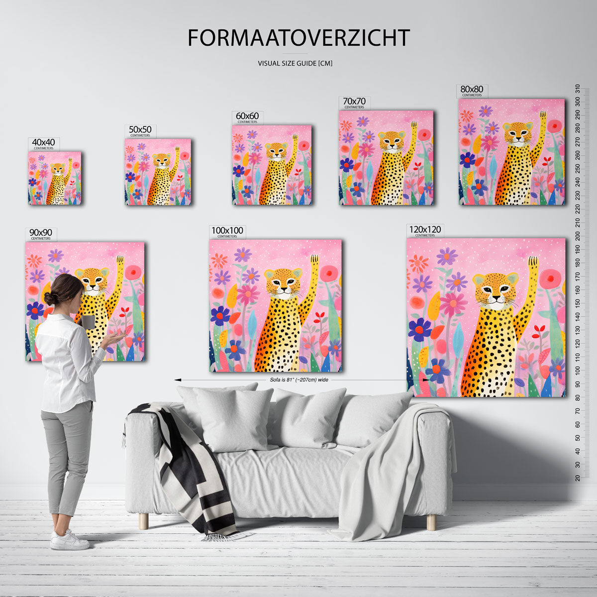Luipaard en bloemen – vierkante muurposter voor de kinderkamer