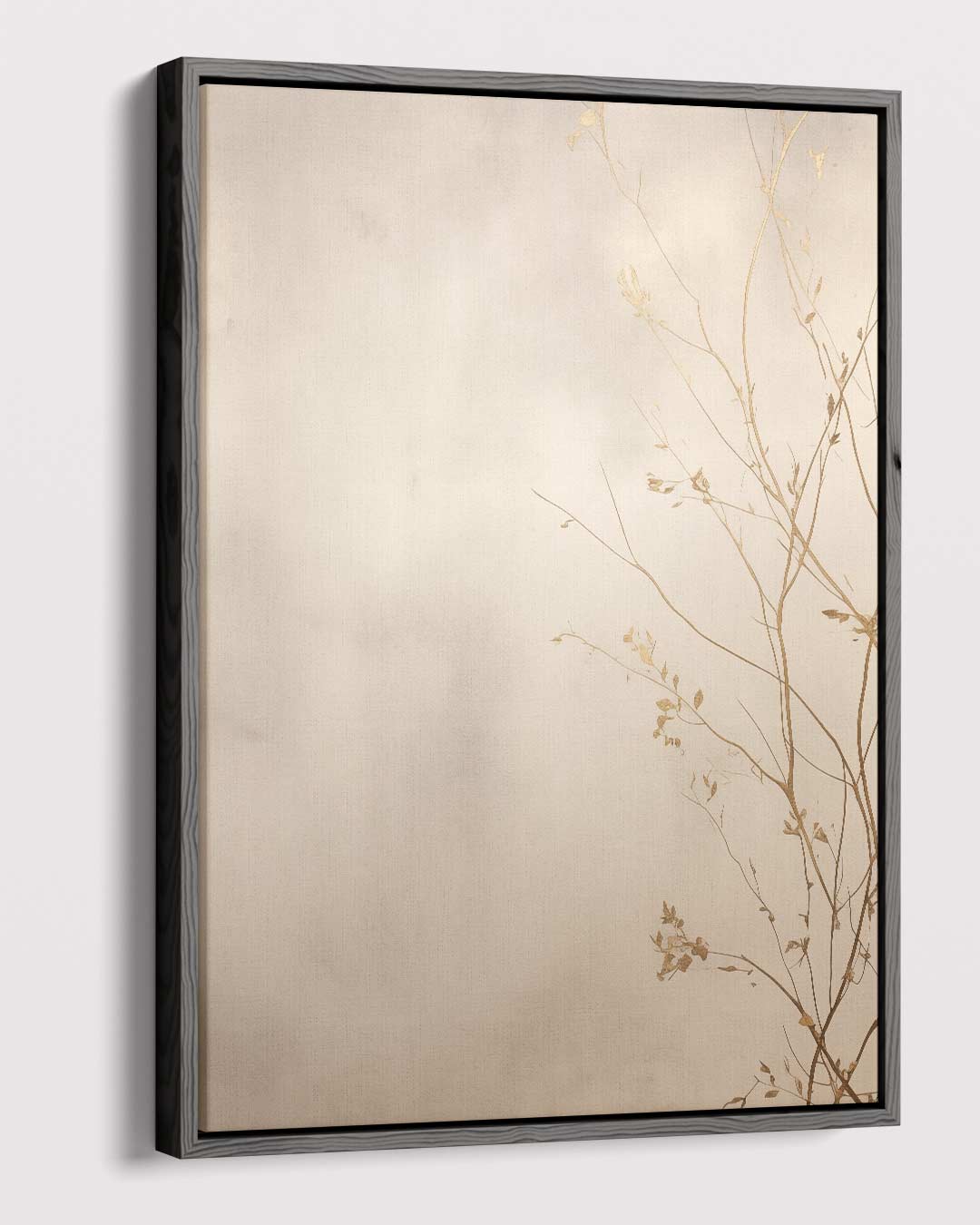 Gouden Zweepslag: Minimalistische Takken – dibond kunstwerk als wanddecoratie