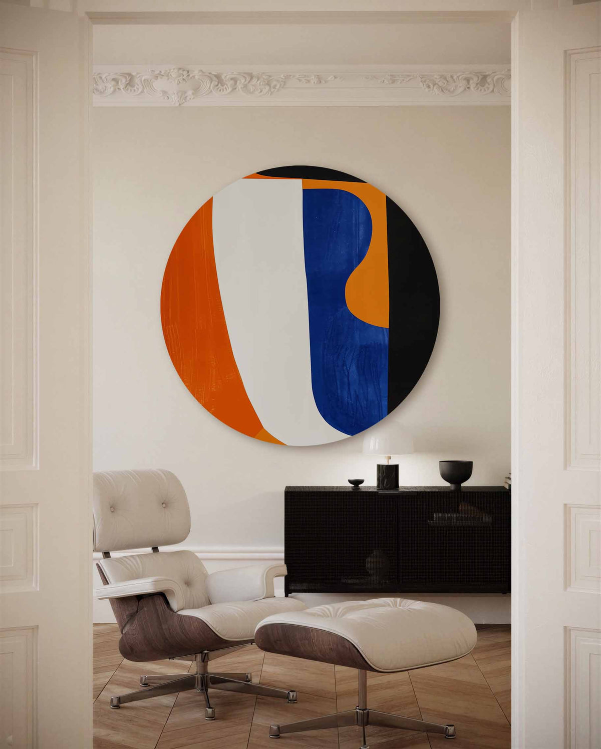 Abstracte vormen – muurcirkel met kleur en vormen voor aan de muur