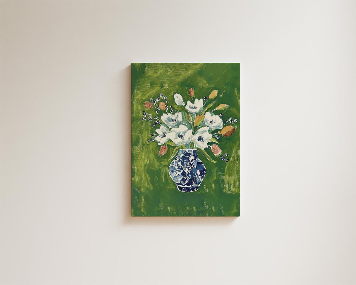 Bloemenpracht in Blauwe Vaas – portret kunstwerk als wanddecoratie, afbeelding 15