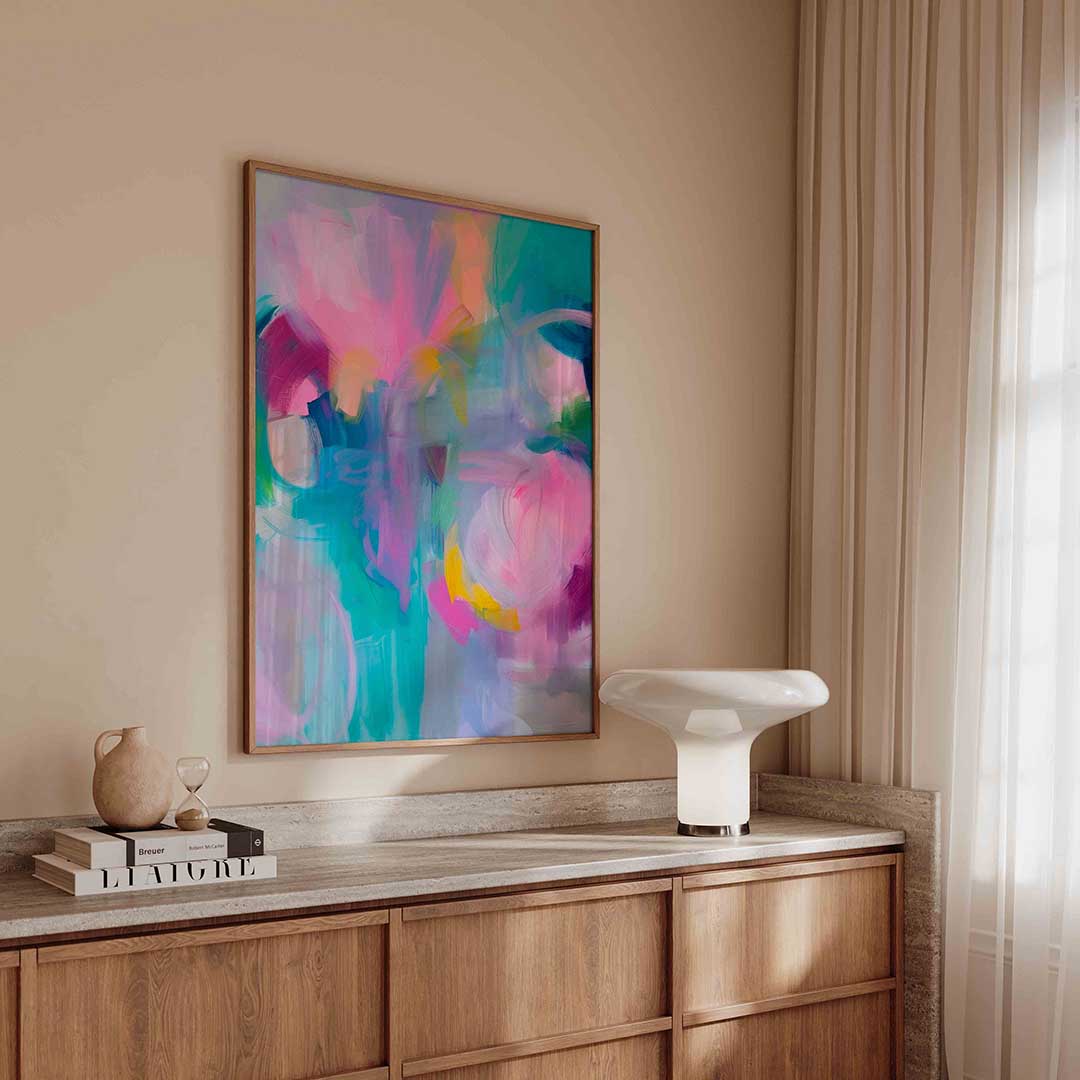 Abstracte kleurenexplosie – textuur poster in staand formaat
