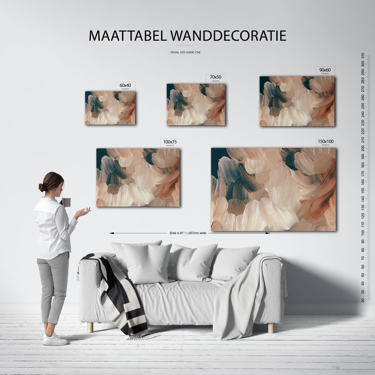 Organische borstelvegen – Dynamisch – moderne liggende wandkunst