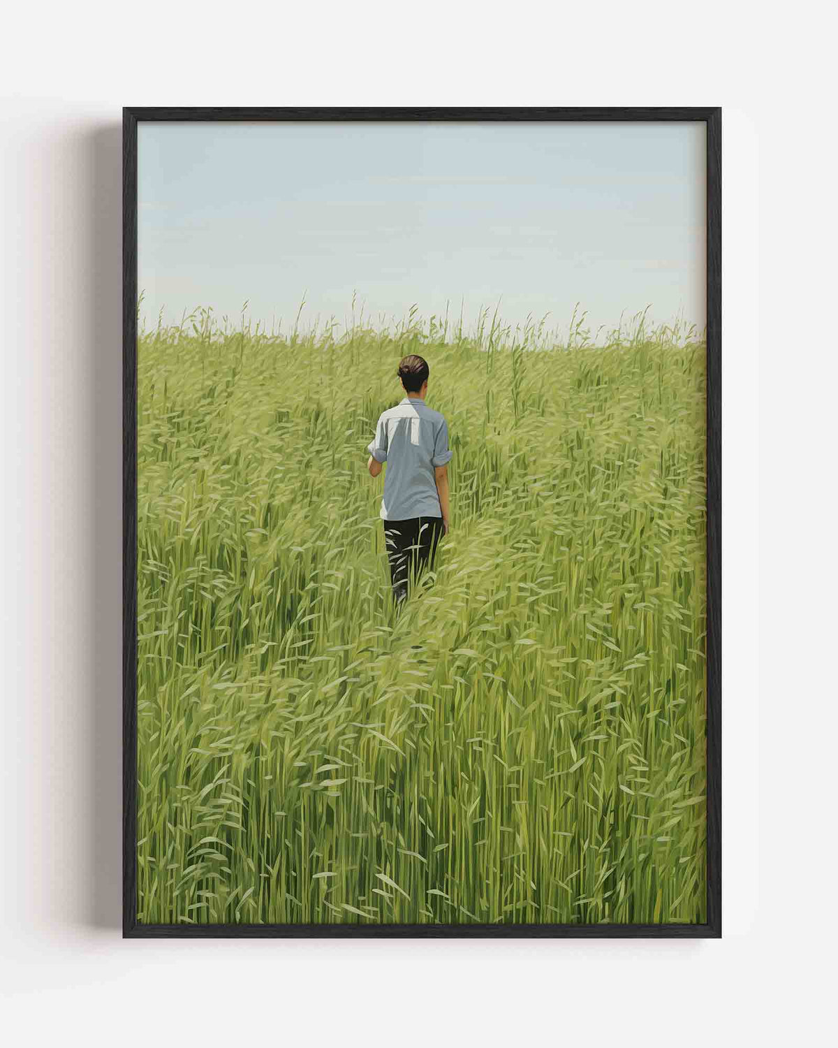 Persoon in groen veld – botanische portret poster als wanddecoratie