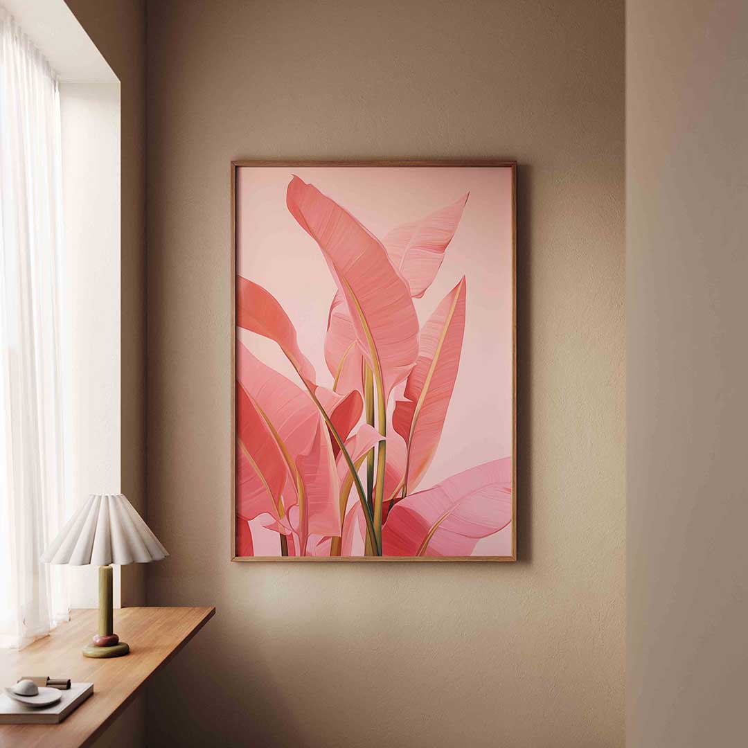 Roze bladeren – staande jungle wanddecoratie van WallArtistic