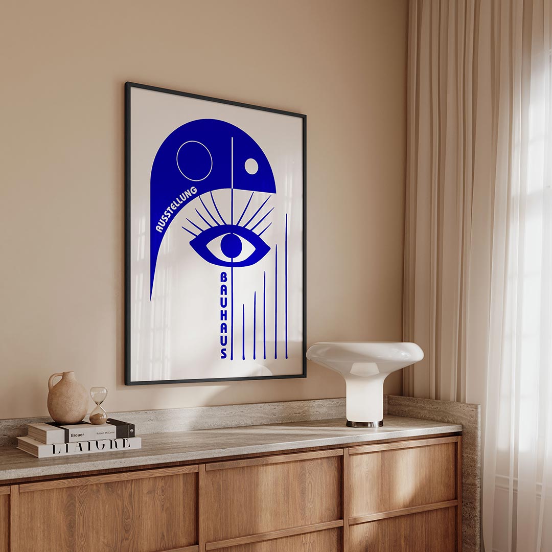 Oog en lijnen – geometrische Bauhaus poster in staand formaat