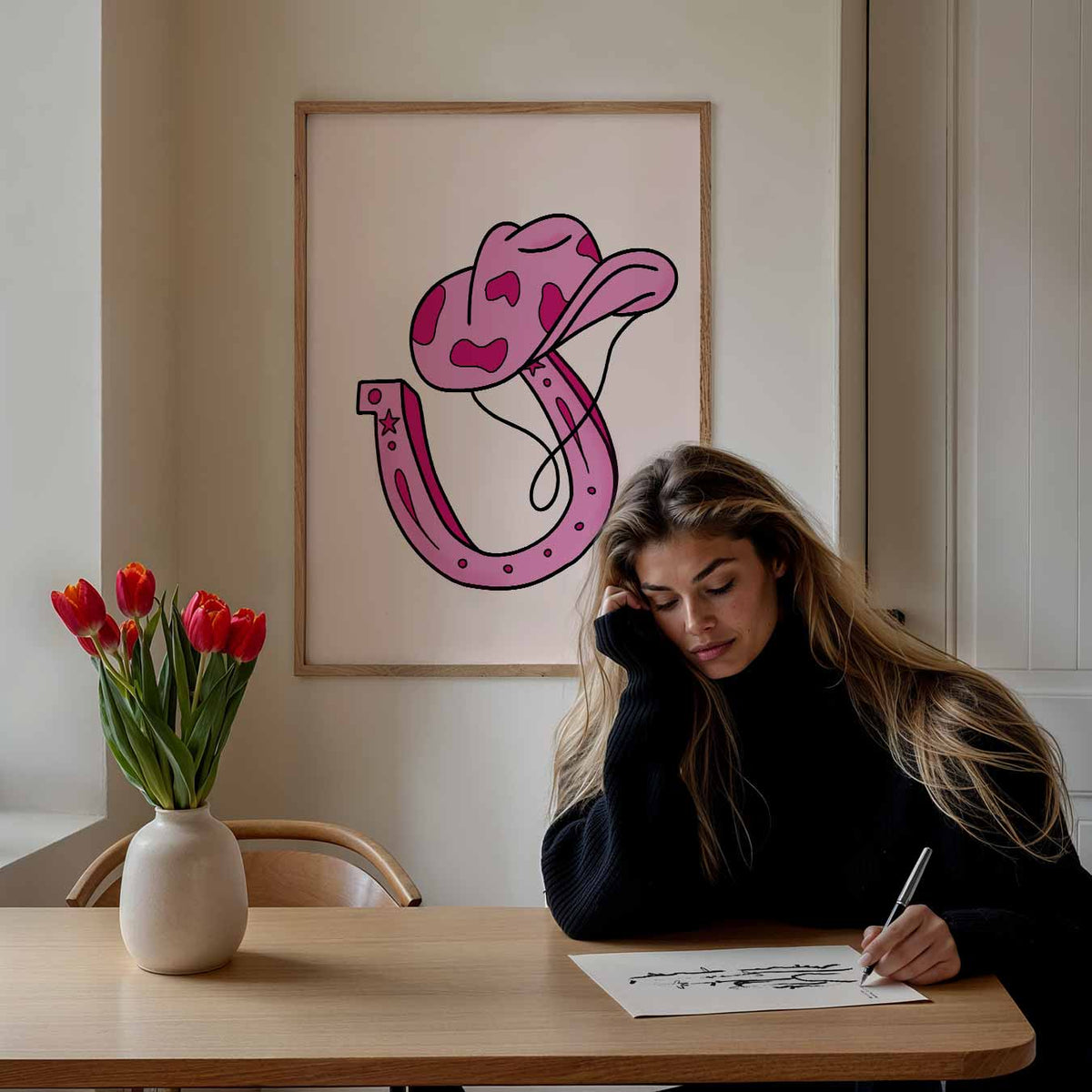 Roze Cowboy Magie – paasposter in staand formaat