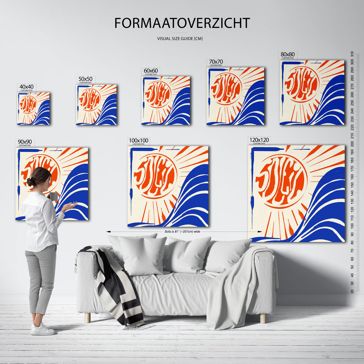 Zon en golven – vierkante muurposter met kleurrijke vormen