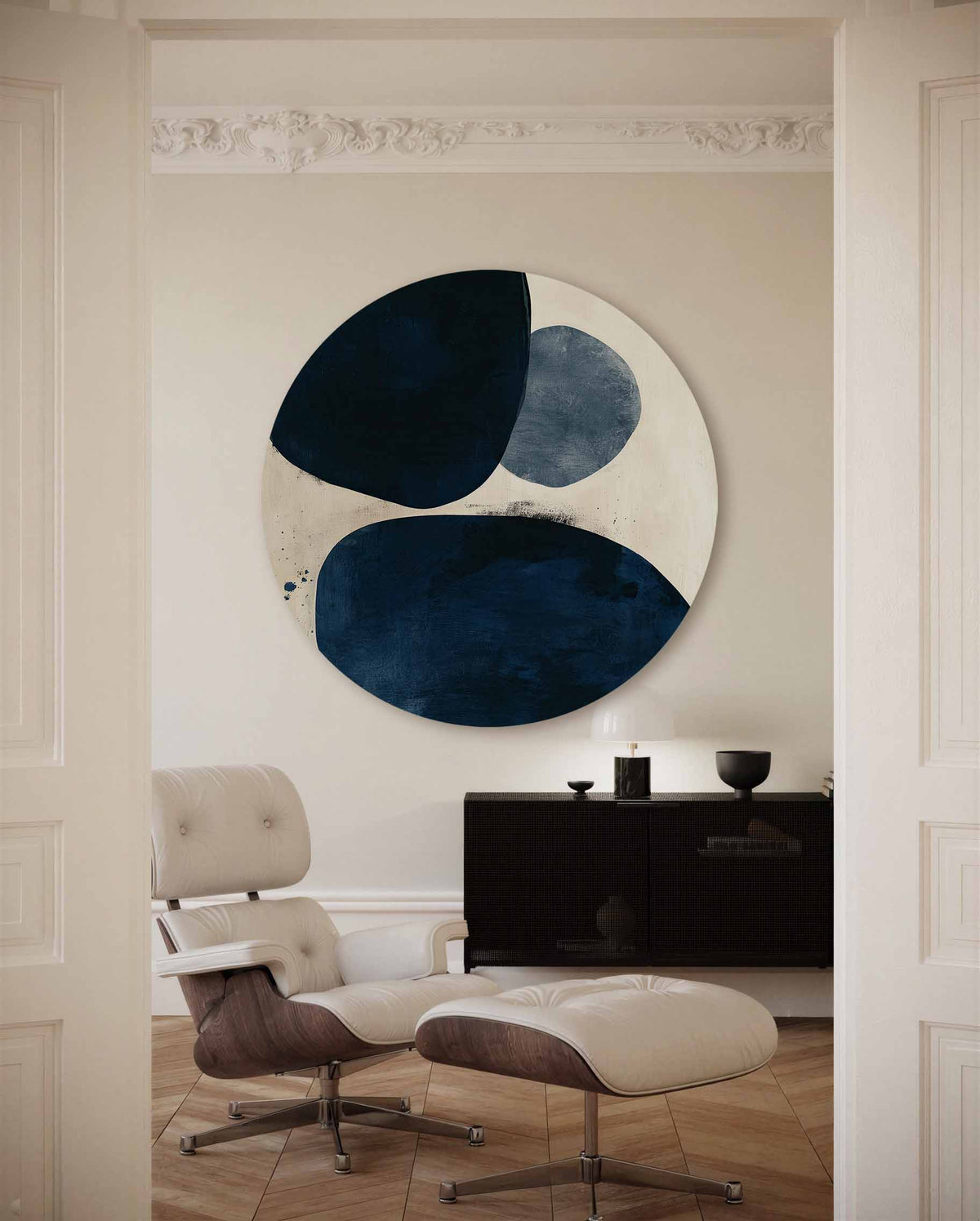 Abstracte vormen – portret muurcirkel als ronde muurdecoratie