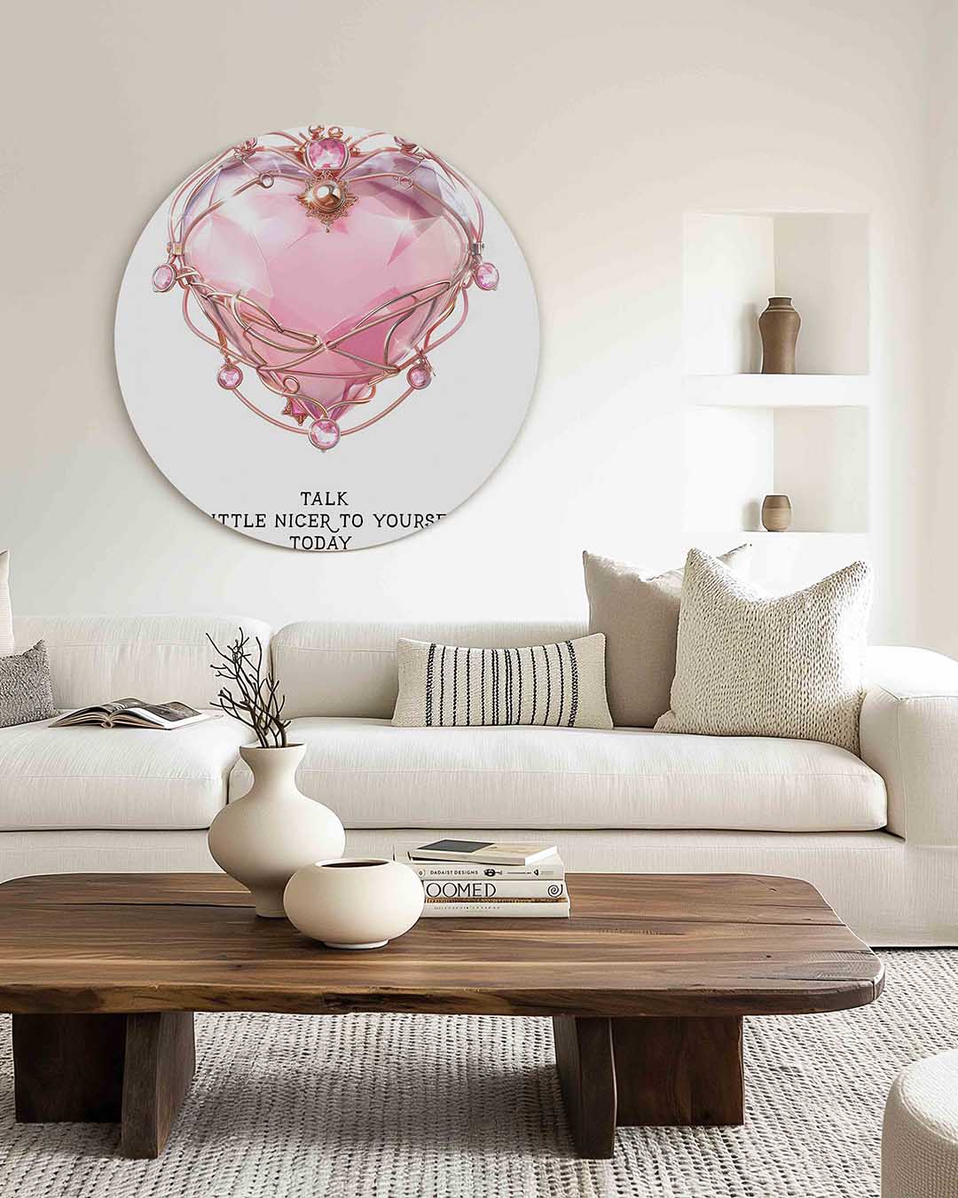 Roze hart met sieraden – illustratie muurcirkel als ronde muurdecoratie