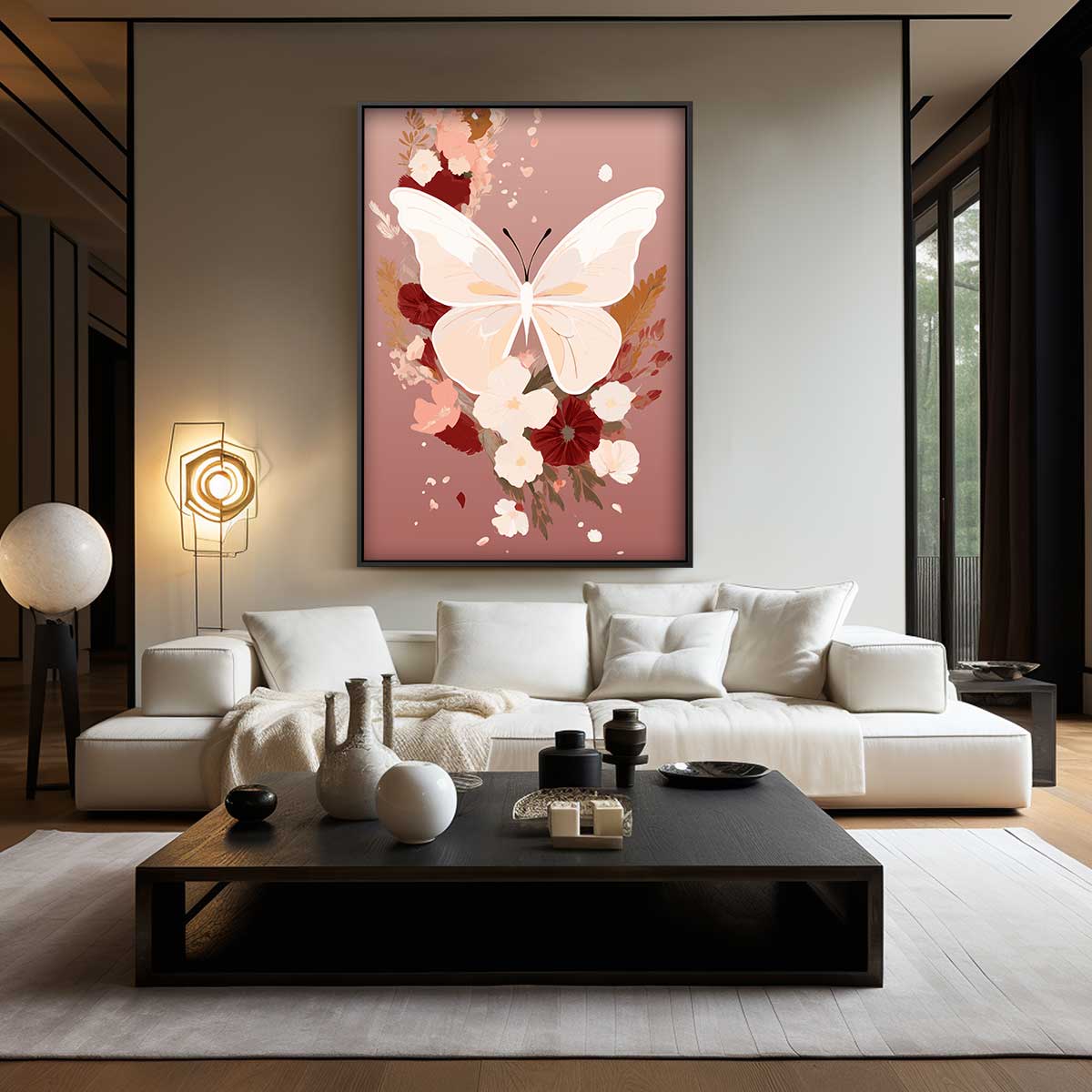Vlinder op Bloemenpracht – staand kunstwerk voor modern interieur