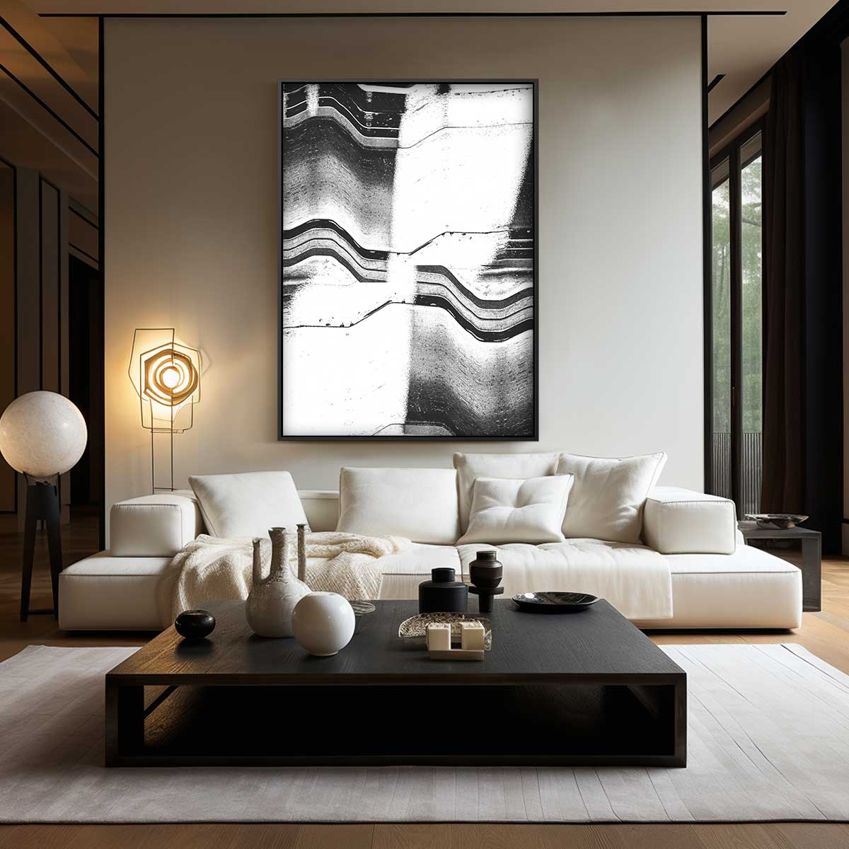 Golvende Contrastlijnen – modern portret kunstwerk van WallArtistic