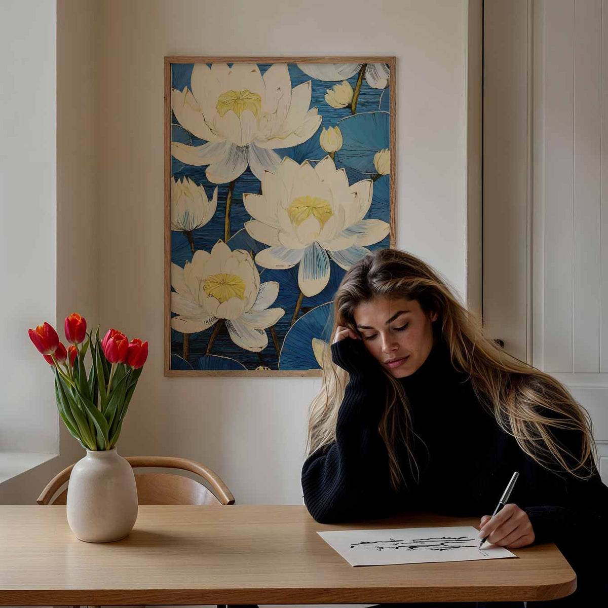 Lotusdroom Wanddecoratie – bloemen poster als moderne staande wanddecoratie