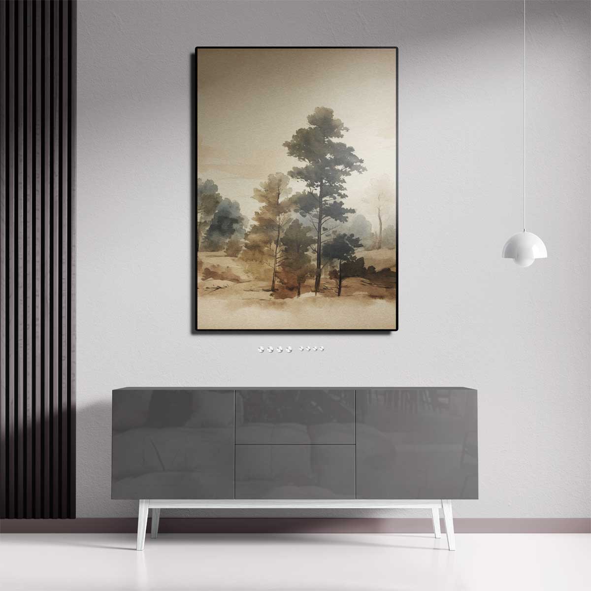 Tijdloze Boslandschap Aquarel – staande wandkunst voor woonkamer of interieur