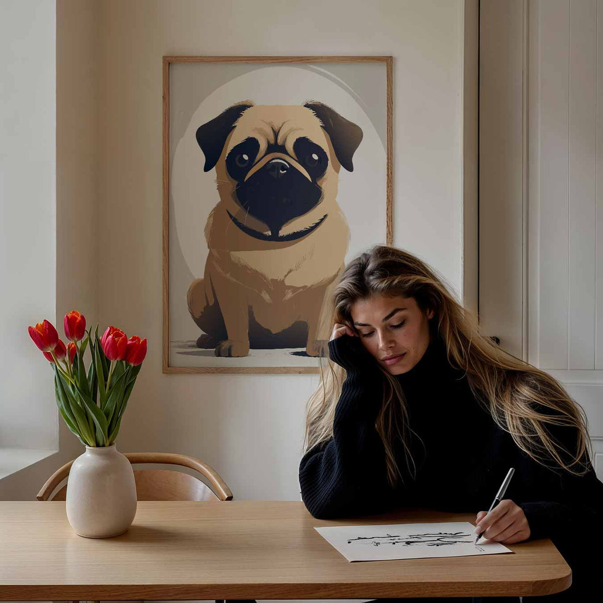 Schattige Mopshond Illustratie – staande muurposter voor de kinderkamer
