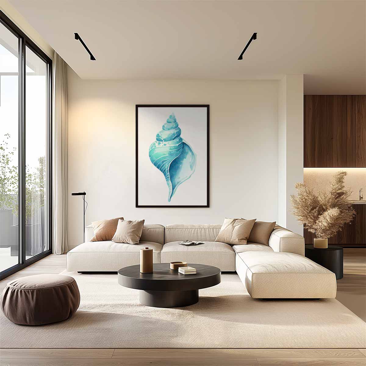 Turquoise Schelp Illustratie – dibond wanddecoratie in staand formaat
