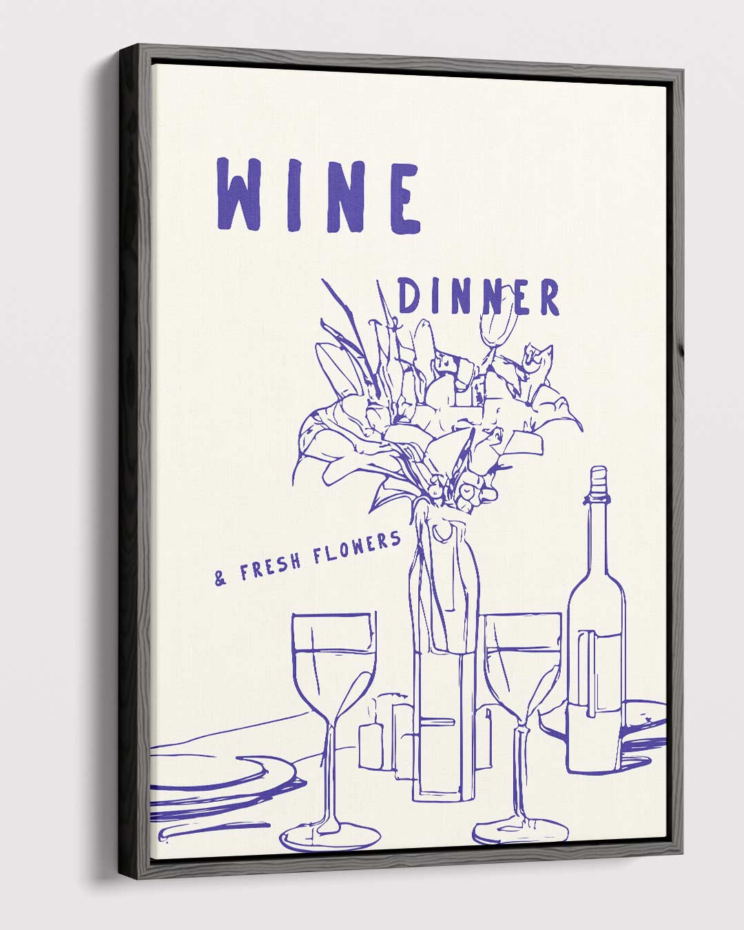 Wijn en Bloemen Diner Illustratie – dibond kunstwerk als wanddecoratie