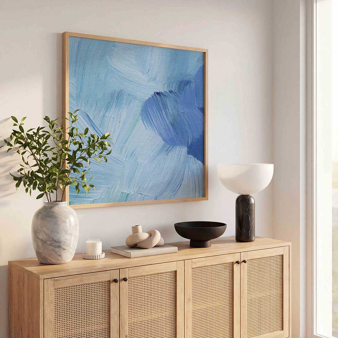 Blauwe penseelstreken – schilderkunst als moderne vierkante poster