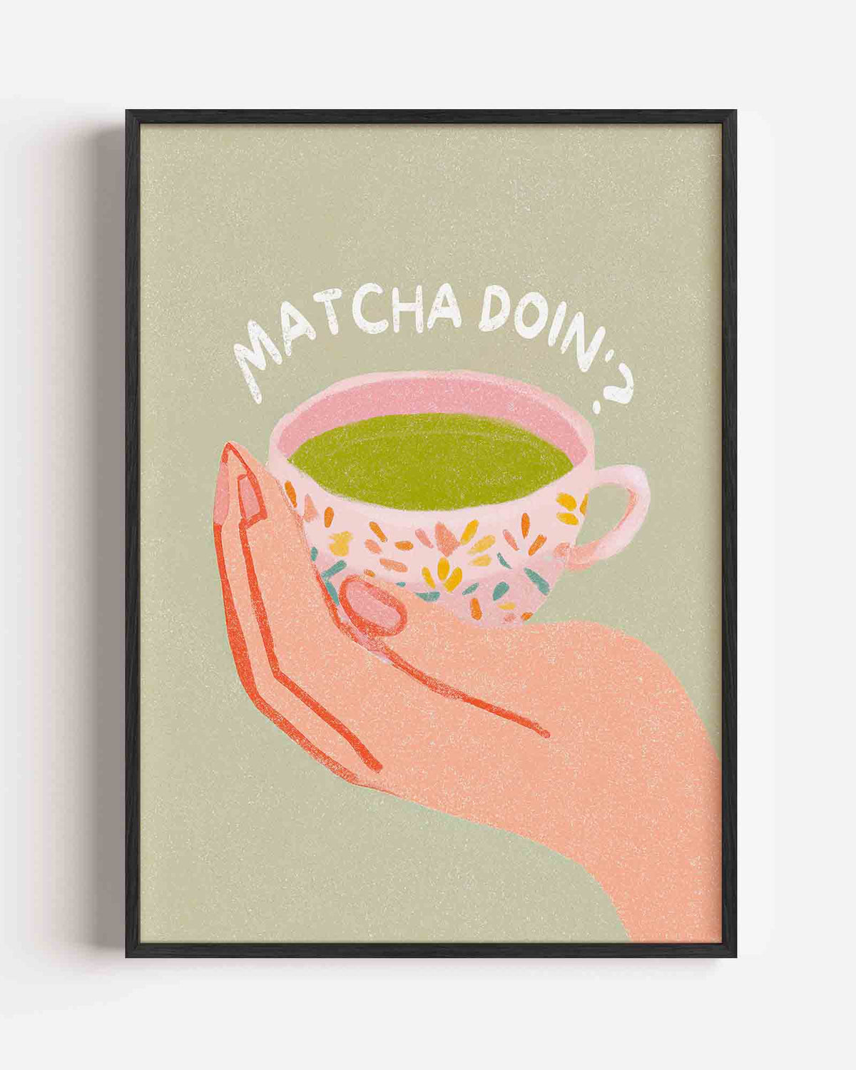 Hand met matcha – keuken portret poster als wanddecoratie