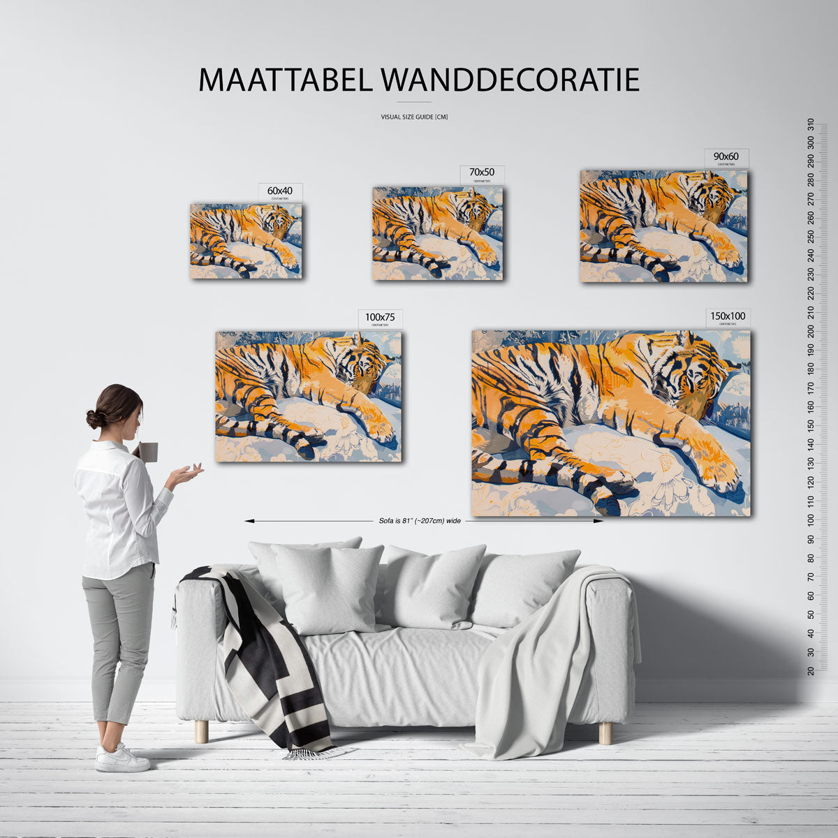 Dromende tijger – kunstwerk op canvas, dibond of plexiglas