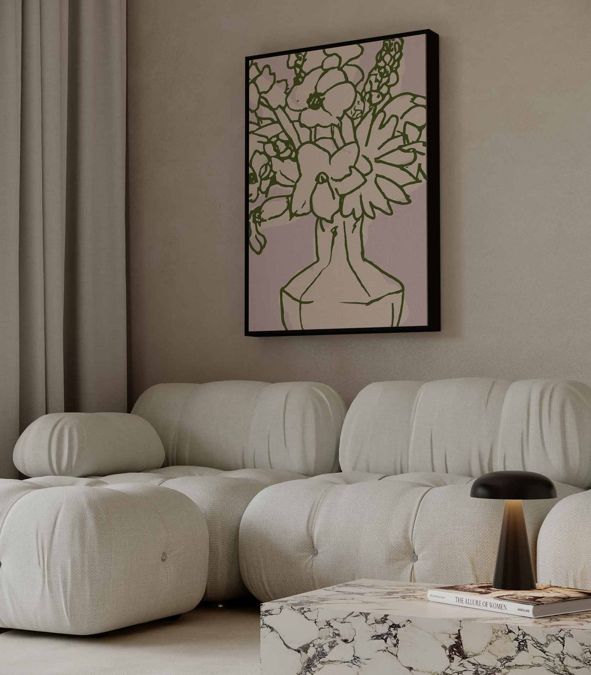 Bloemenpracht in Lijnkunst – modern portret kunstwerk van WallArtistic