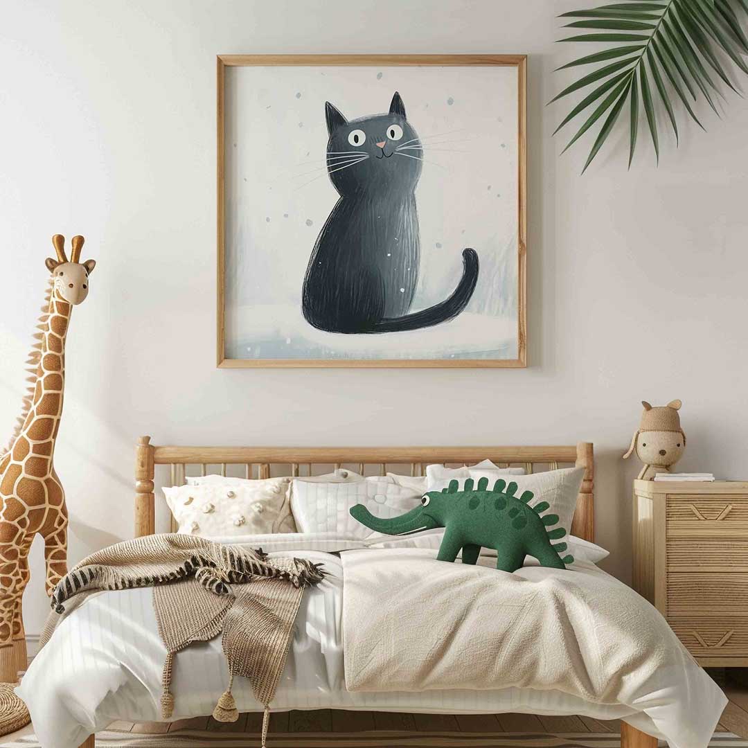 Zwarte kat – vierkante kinderkamer wanddecoratie van WallArtistic