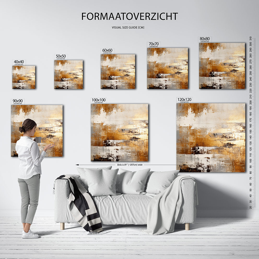 Gelaagde kleurencompositie kunstwerk – materiaalweergave – dit werk toont een dynamische mix van beige, bruin en wit, met