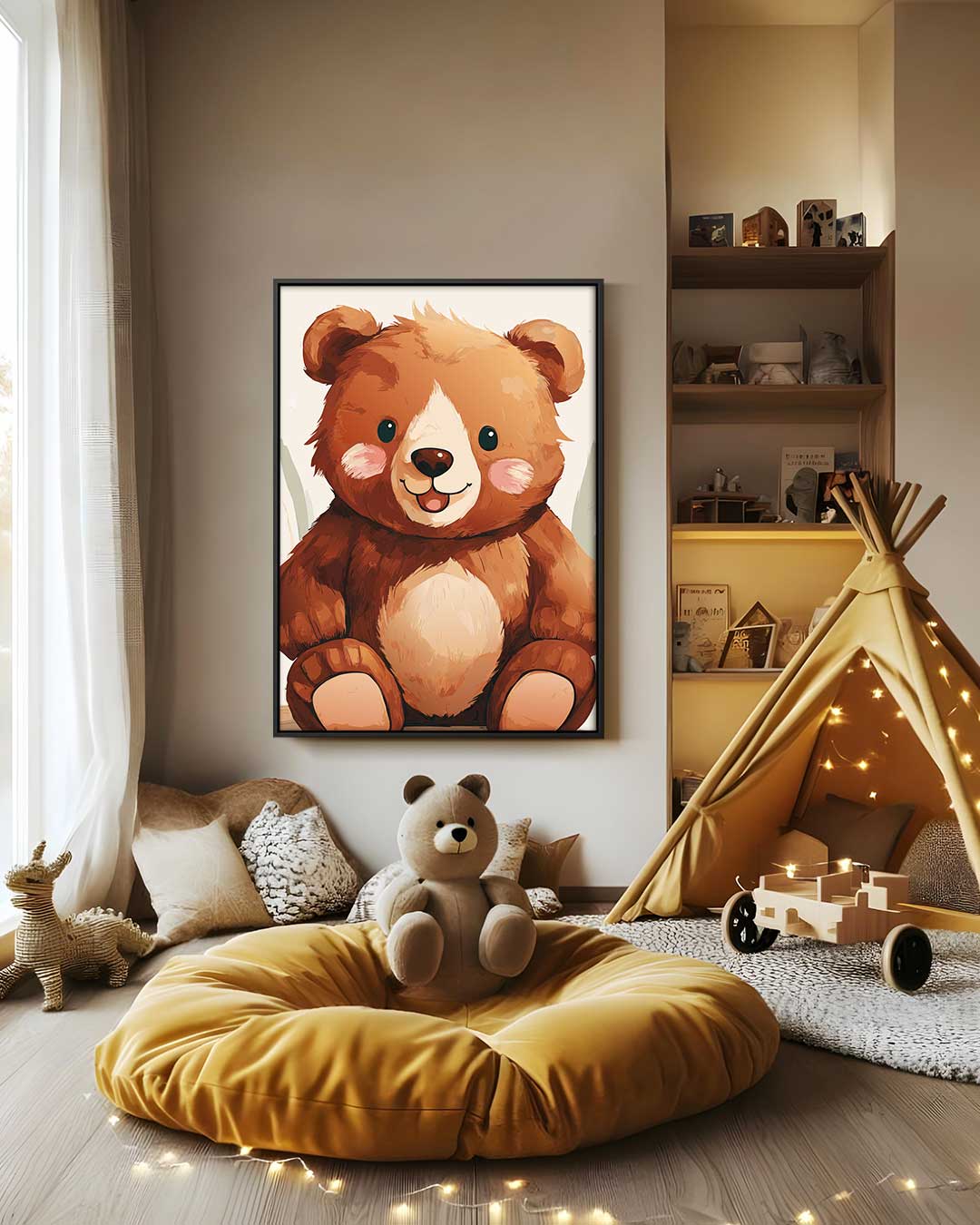 Schattige Knuffelbeer Illustratie – modern portret kunstwerk van WallArtistic