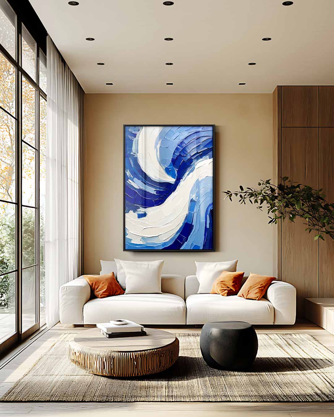 Golf van Blauwe Energie – staande wandkunst voor woonkamer of interieur