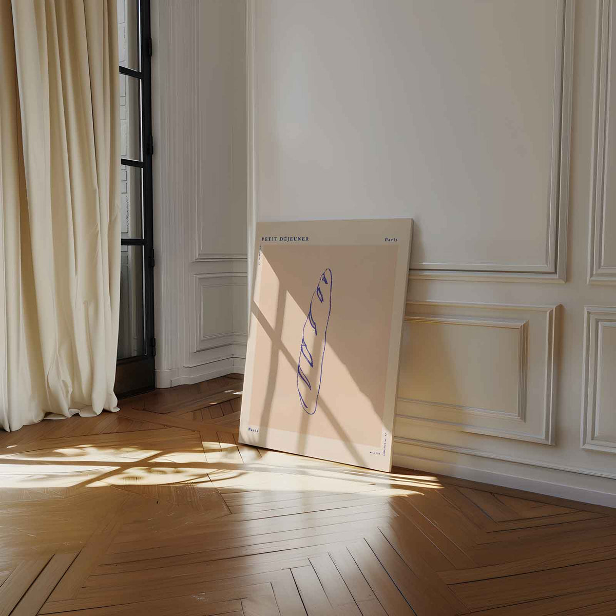 Minimalistische Baguette Illustratie – kunstwerk met zwarte baklijst