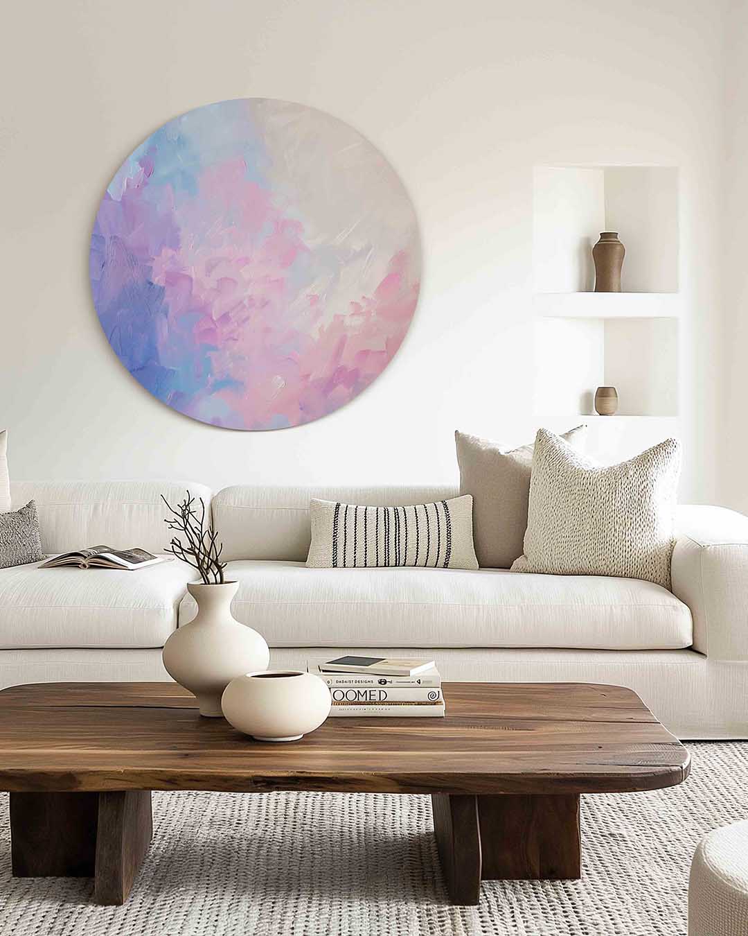 Pastelkleuren abstracte – muurcirkel met kleur en vormen voor aan de muur