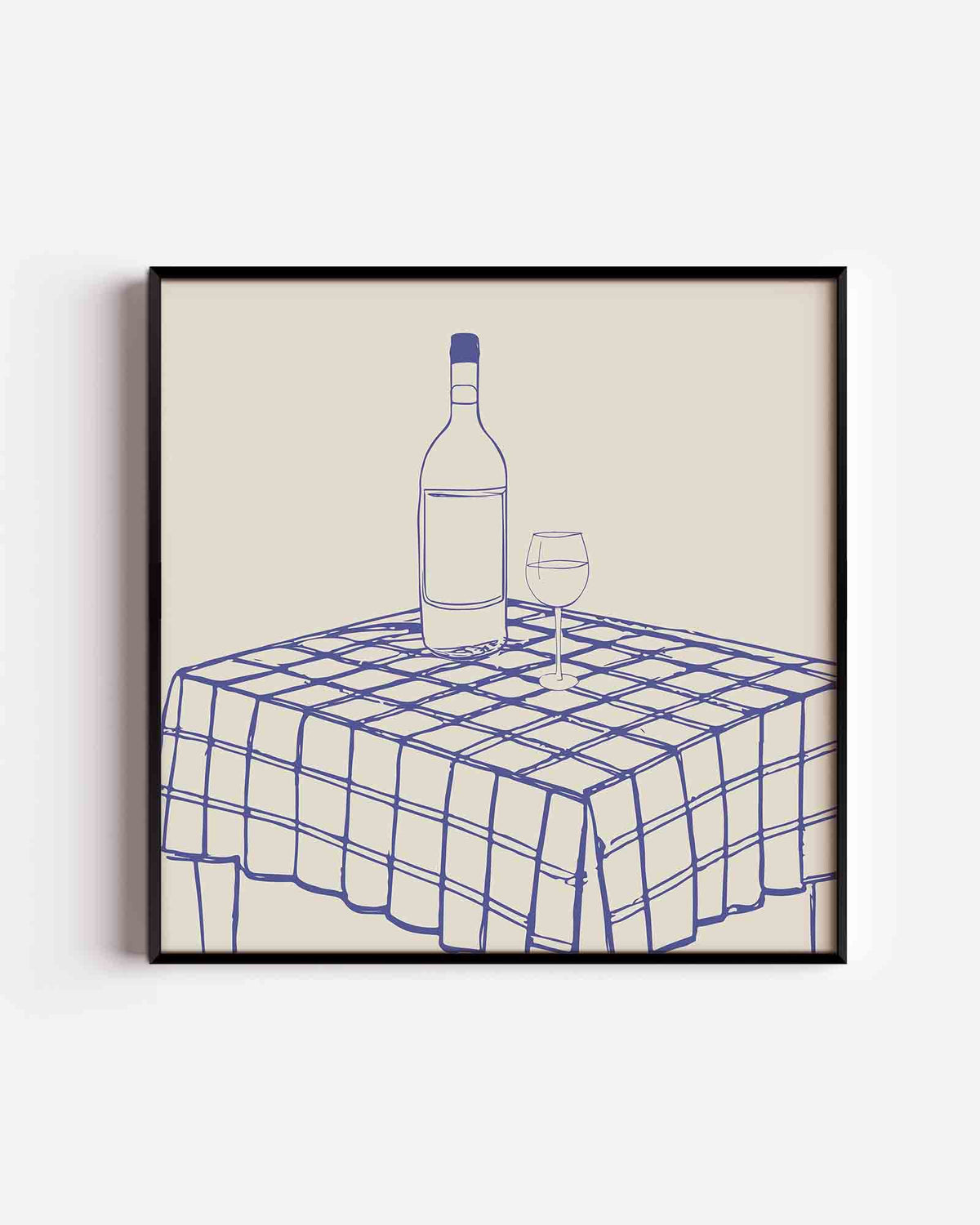 Fles en glas op tafel – keuken vierkante poster als wanddecoratie