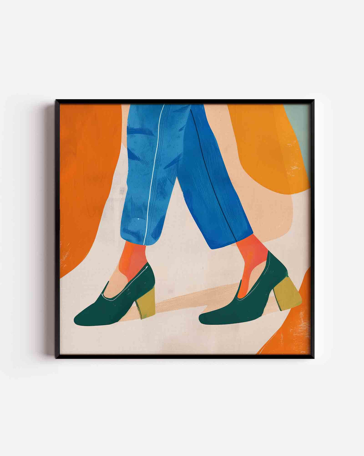 Stappen in blauwe broek – design vierkante poster als wanddecoratie