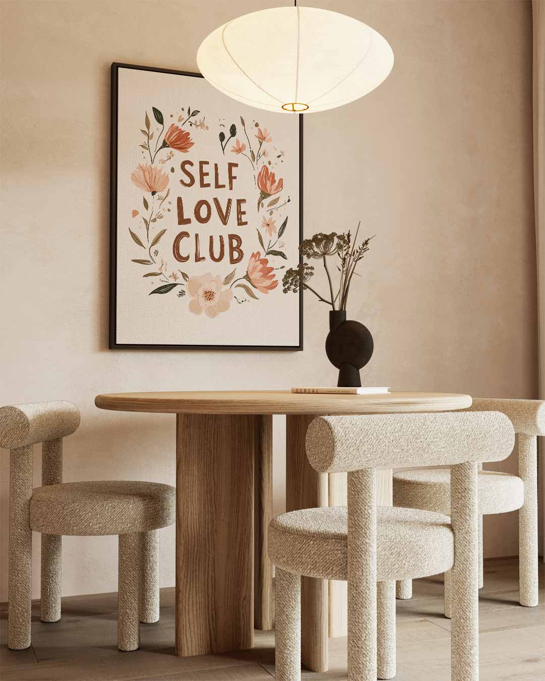 Self Love Club Bloemenposter – kunstwerk met zwarte baklijst