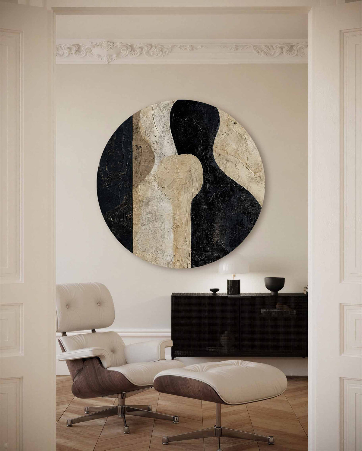 Abstracte silhouetten – portret muurcirkel als ronde muurdecoratie
