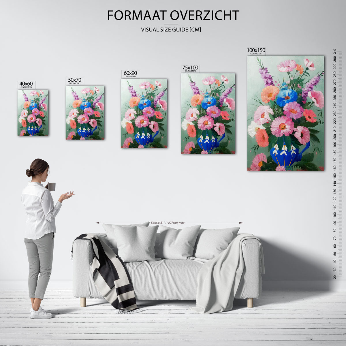 Bloemen in vaas – Wanddecoratie kunstwerk – moderne staande wandkunst