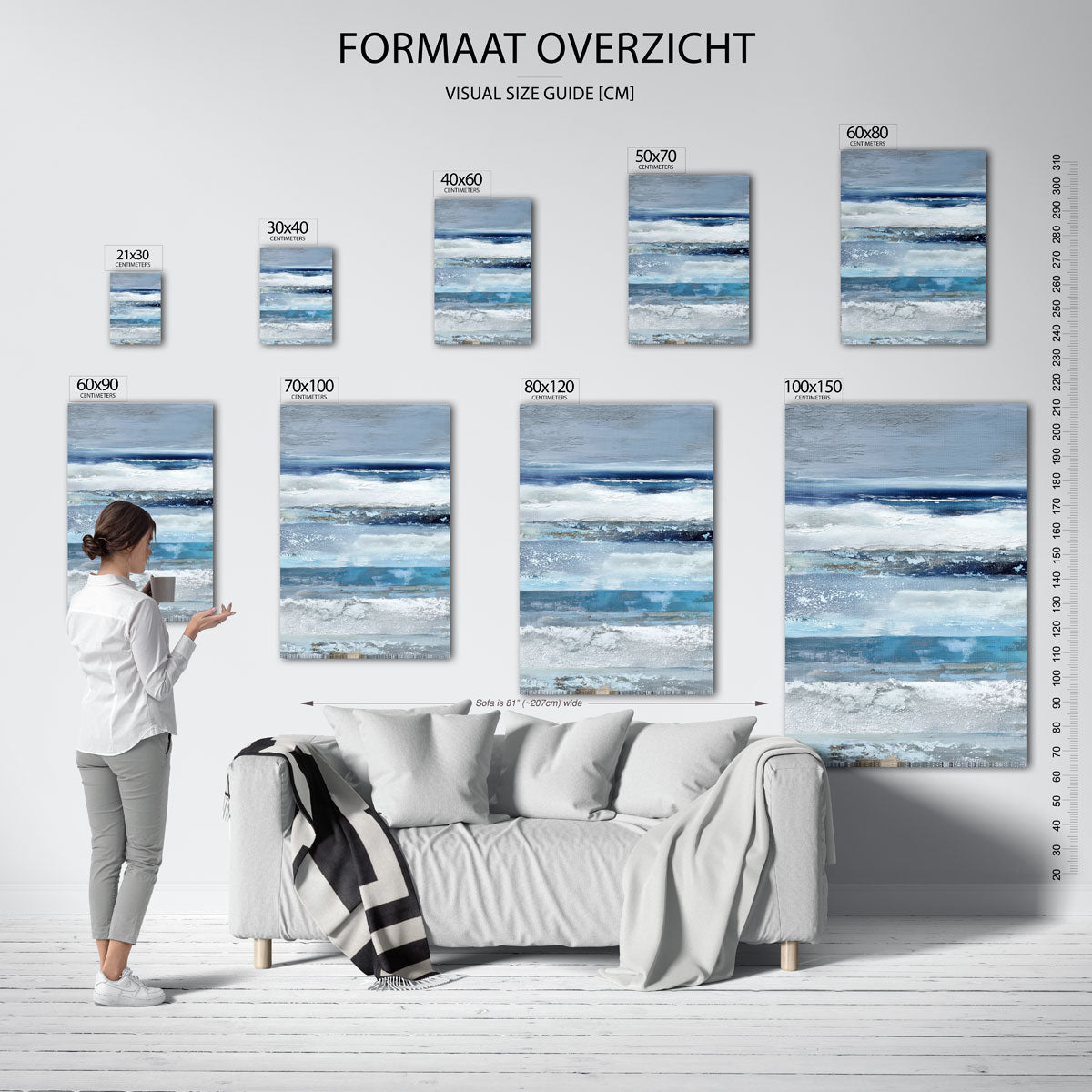 Horizontale lagen – staande muurposter met abstracte vormen