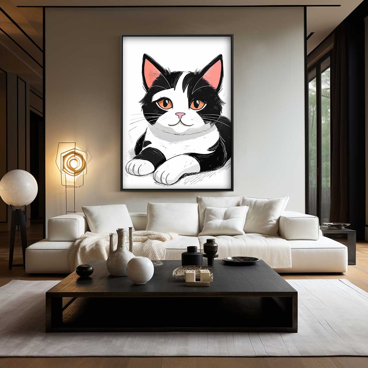 Schattige Kat Illustratie – kunstwerk met zwarte baklijst
