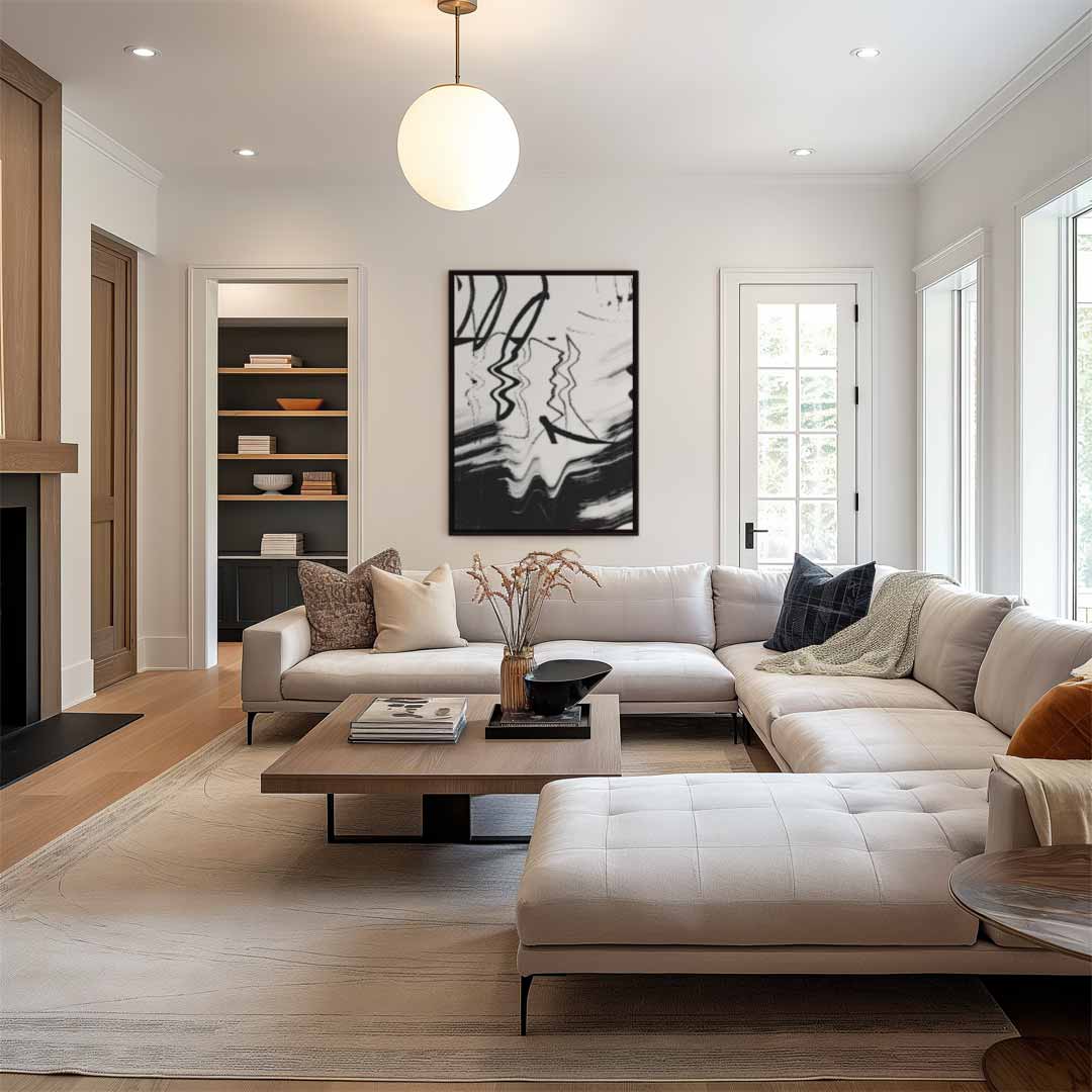 Modern Abstracte Zwart-Wit Print – staand kunstwerk voor modern interieur