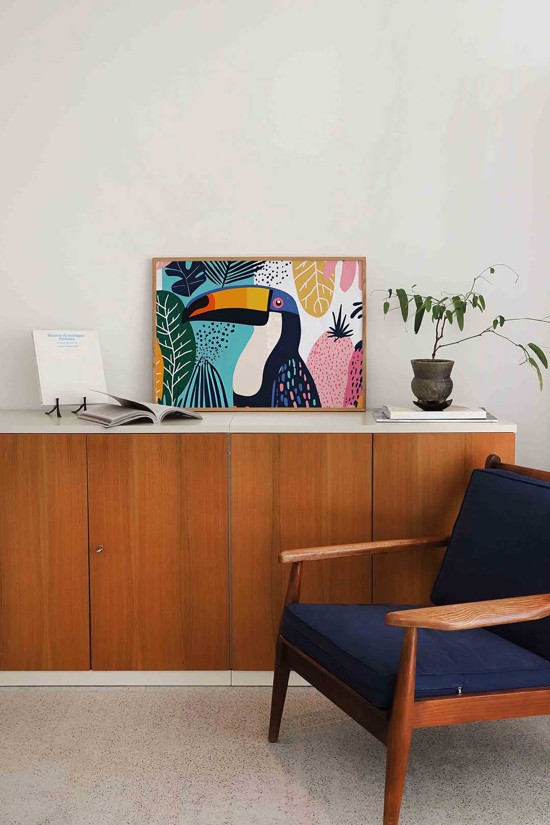 Toekan en bladeren – liggende dieren wanddecoratie van WallArtistic