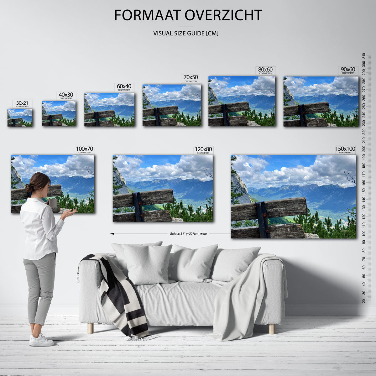 Berglandschap met bank poster – sfeerbeeld – een verweerde houten bank staat op de voorgrond met daarachter een uitgestrekt