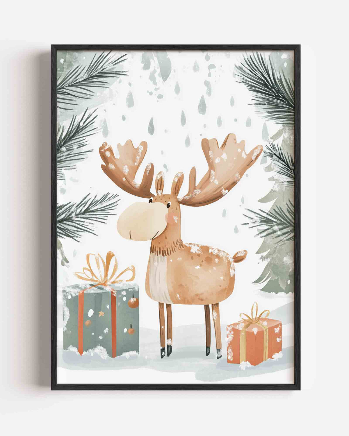 Rendier met cadeaus – kids portret poster als wanddecoratie